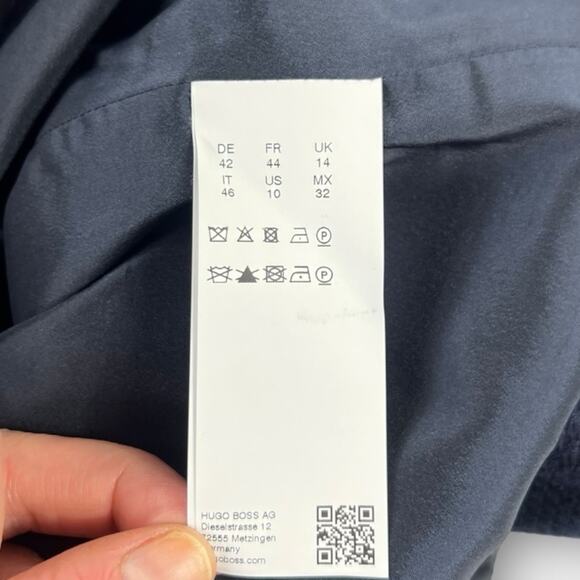 Hugo Boss Jaebina Navy Textured Asymmetrical Moto Blazer Jacket Size US 10 - Picture 6 of 9